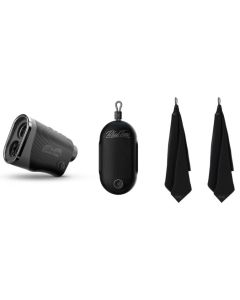 Blue Tees Golf Series 3 Max+ Laser Rangefinder, The Player Go GPS Speaker, and MAGTowel Magnetic Utility Towel - Standard, Black - 2 PACK - BUNDLE