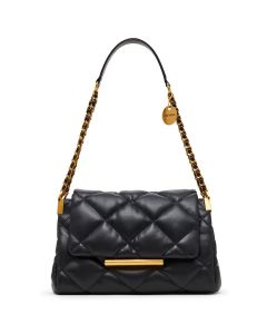 Steve Madden COLETTE Quilted Flap Shoulder Bag - Black/Gold