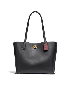 COACH Polished Pebble Leather Willow Tote - Black/Brass