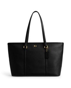 COACH Refined Pebble Leather Legacy Zip Tote - Black/Brass