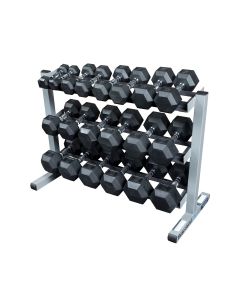 Body Solid Rubber Dumbbell Set with Rack, 5-50 lb