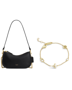 COACH Natural Grain Leather Waverly Bag & Pearl Orb Bracelet Bundle