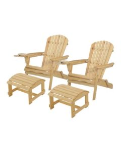 Blizzard - 2 Foldable Adirondack Chairs w/Cup Holders & 2 Ottoman - Natural