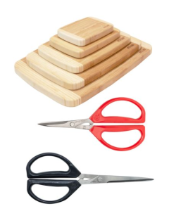Joyce Chen - 5-Pack Burnished Bamboo Cutting Board & 2-Pack Scissors - BUNDLE